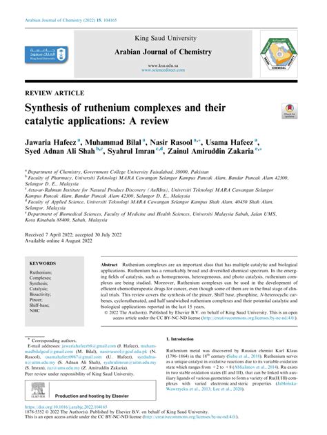 Synthesis of ruthenium complexes and their catalytic applications: A.